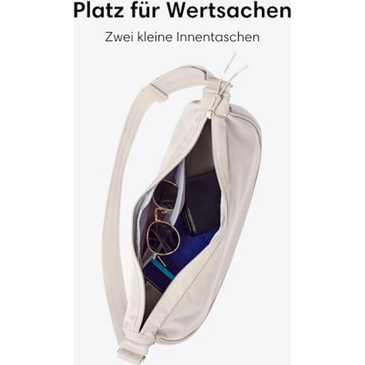 LARKSON Solveig Medium Crossbody Bag Beige - Halbrunde Umhängetasche im Moon Bag Design - Wasserabweisend, verstellbarer Schultergurt und praktische Organisierung – Bild 5