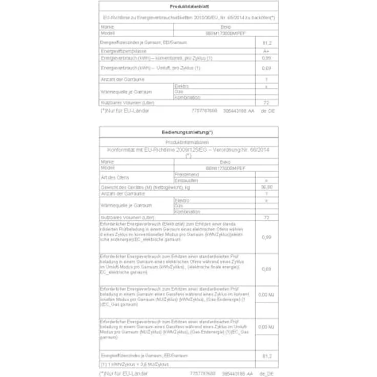 Beko BBIM17300BMPEF Einbaubackofen 72 l Pyrolyse Teleskopauszug Umluft Heißluft Grill A+ – Bild 8