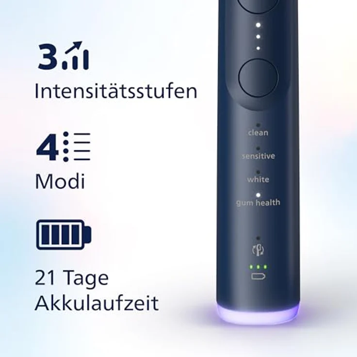 PHILIPS Sonicare 7100 Elektrische Zahnbürste, Schallzahnbürste mit App, 4 Putzmodi, 3 Intensitätsstufen, Andruckkontrolle, EasyStart, SmarTimer, Marineblau [Neue Technologie] – Bild 4