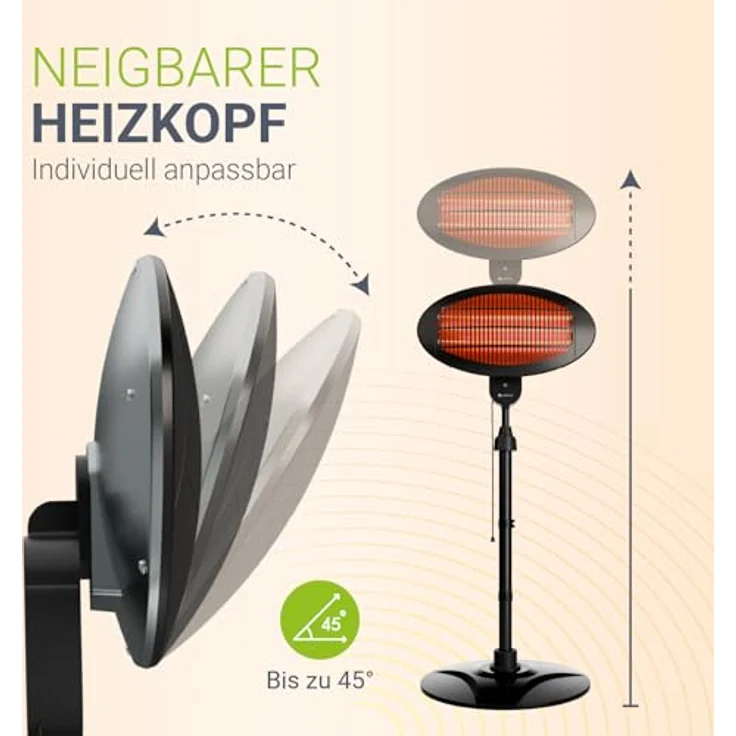 Juskys Infrarotstrahler 2000 W, höhenverstellbarer Standheizstrahler in Schwarz mit 3 Heizstufen für Terrasse & Garten – Bild 5