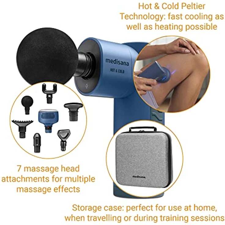 medisana MG 600 Massagepistole, Elektrisches Massagegerät, Erholung & Muskelentspannung, Wärme und Kälte Funktion, Inkl. 7 Massageaufsätze & 3 Vibrationsstufen – Bild 4