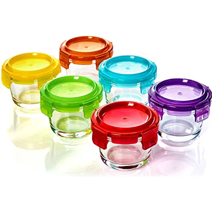 Klarstein Babygläser 6er-Set bunte Deckel luftdichter Verschluss geschmacksecht Transparent – Bild 2
