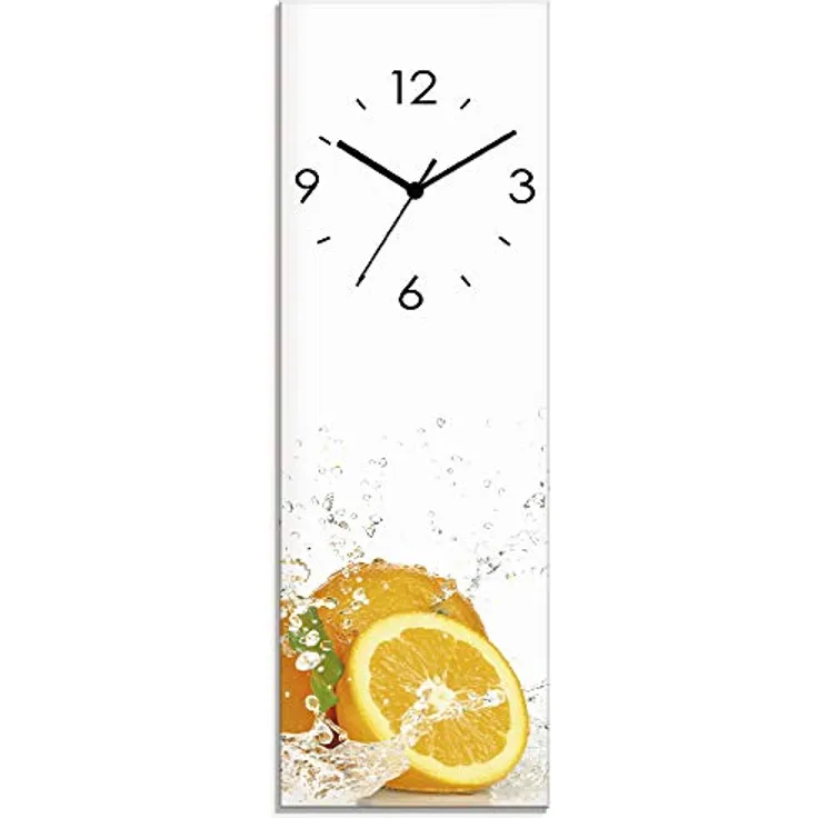 ARTLAND Wanduhr ohne Tickgeräusche Glas Funkuhr 20x60 cm Rechteckig Lautlos Obst Früchte Orange im Wasser Frucht Modern Food T5UI