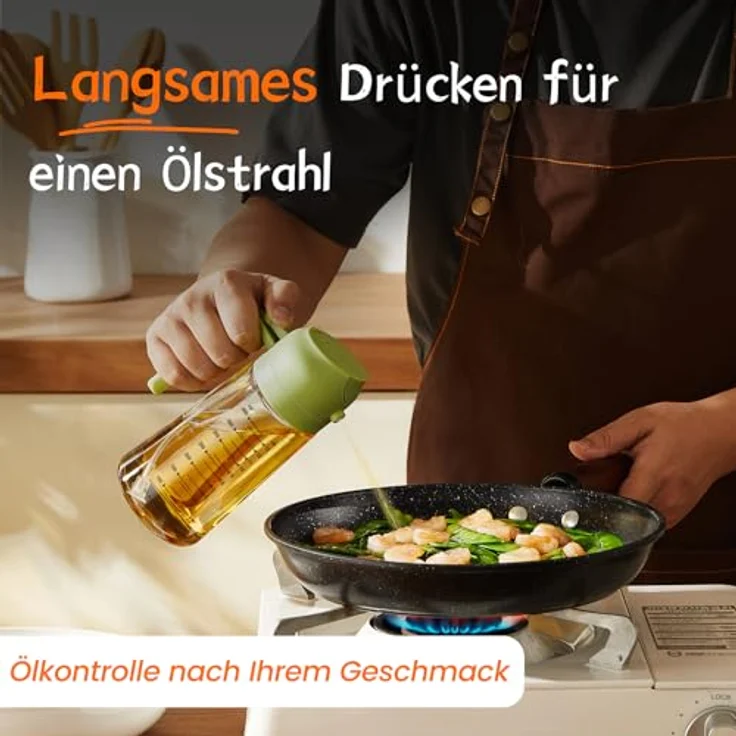 TrendPlain 16oz Ölsprüher für Speiseöl – 470ml Olivenöl Flasche mit präziser Ölkontrolle, 2-in-1 Funktion und sicherem Glasdesign (Weiß & Grün) – Bild 3