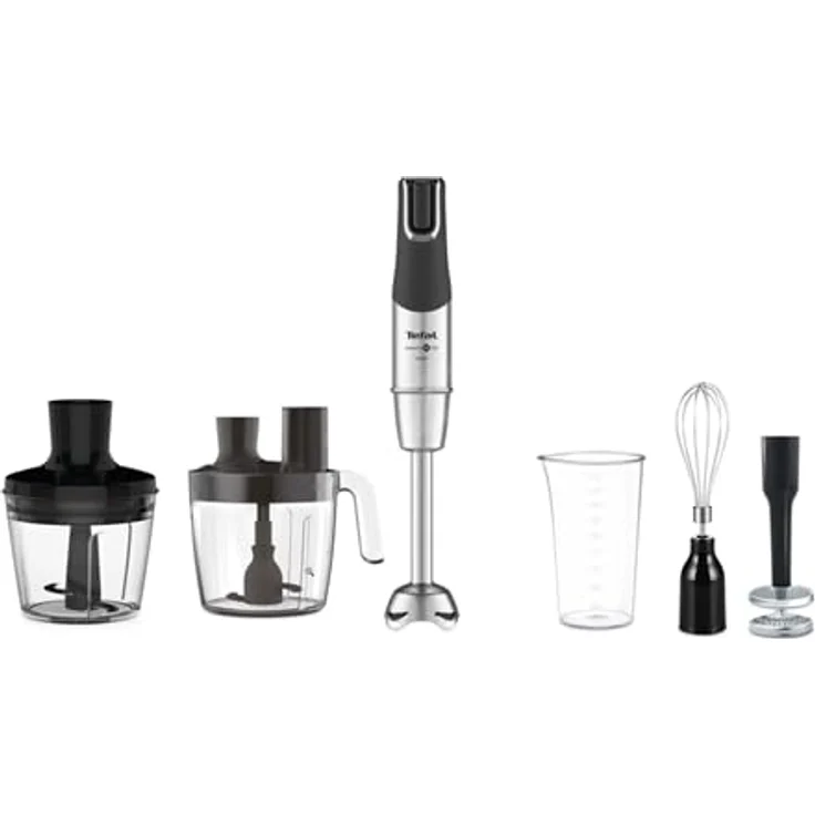 Tefal Infinity Force Pro 5-in-1 Stabmixer, 1200 W, inkl. Messbecher (0,8 Liter), Zerkleinerer-Aufsatz (0,5 Liter), Foodprozessor, Schneebesen, Gemüsestampfer, Kunststoff, Metall, silber – Bild 2