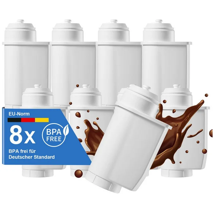 Filswa Ersatzfilter für Siemens EQ Series und Bosch Vero, kompatibel mit EQ3/EQ5/EQ6/EQ7/EQ8/EQ9, 8 Stück, innovativer Wasserfilter für optimale Kaffeequalität