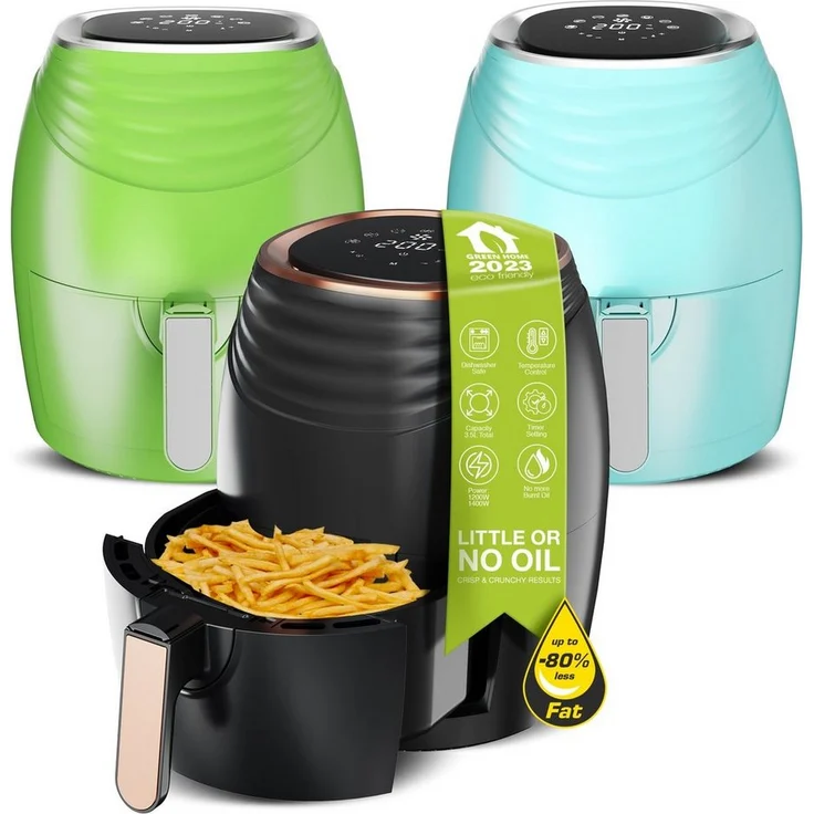 TurboTronic by Z-Line Heißluftfritteuse 3,5 Liter, 7 Programme, Fritteuse Fettfrei ohne Öl, Power 1200 W, Camping Retro digital Airfryer AF11D, blau – Bild 1