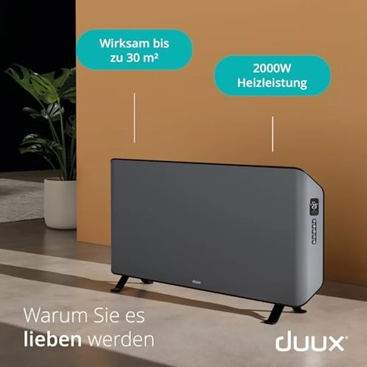 Duux Edge Elektrischer Konvektor-Raumheizer 24 h IP24 Indoor Flur Wand Grau,  – Bild 2