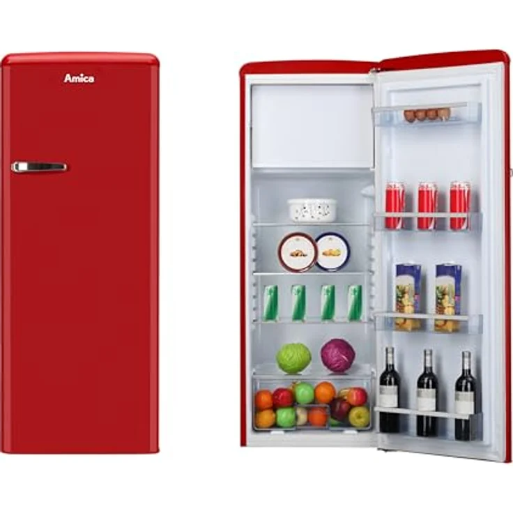 Amica KSR 364 150 R Retro-Kühlschrank, freistehend, rot, Energieklasse E – Bild 9