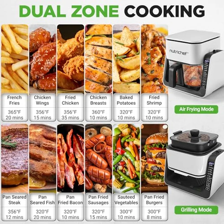 NutriChef 4L Airfryer & Elektrogrill, 7-in-1 Glas Heißluftfritteuse mit 1.2L Grillplatte, Frittieren, Grillen, Backen ohne Öl, für 4-6 Personen, 1500-1700W, transparentes Design – Bild 2