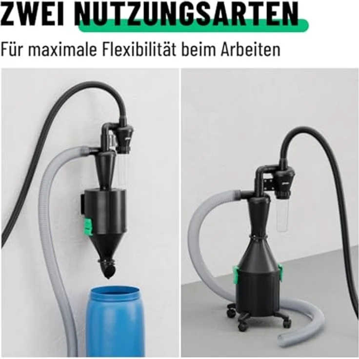 greate 2-Stufen Zyklonabscheider 17 Liter, mobile und stationäre Zyklon Absaugung mit vielfältigem Zubehör und 80m³/h Luftstrom – Bild 5