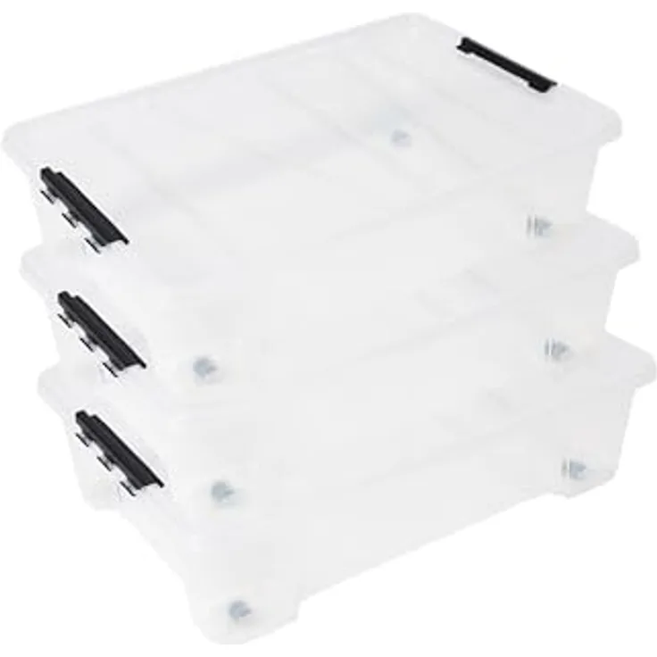Ondis24 Unterbettbox Jolly mit Deckel und Rollen, Rollbox 25 L, Spielzeugkiste, Kiste stapelbar, Aufbewahrungsbox transparent (3) - Preisvergleich