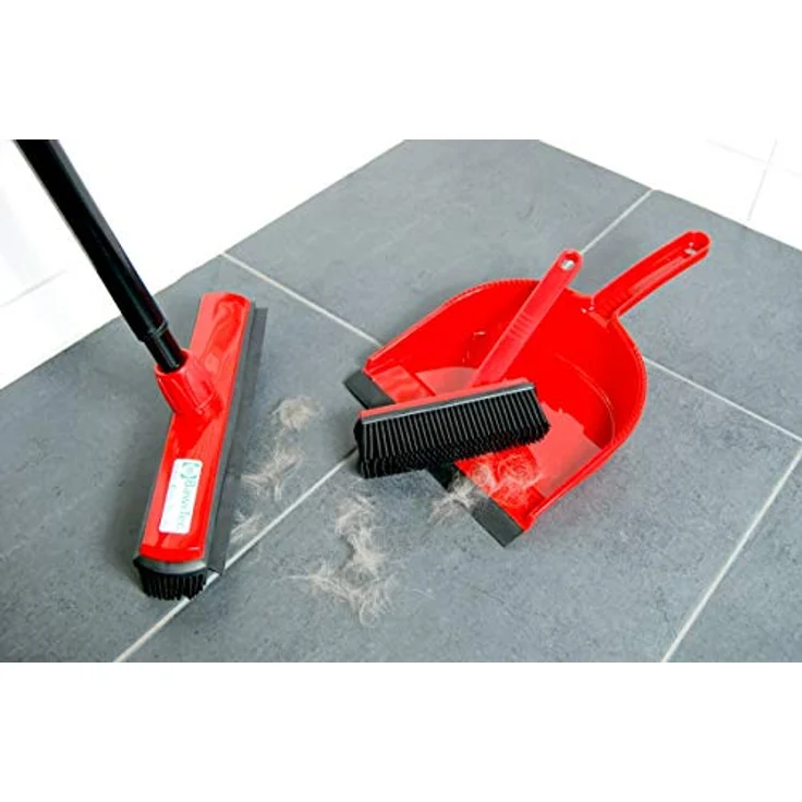 BawiTec Gummibesen Set, 3-teilig mit Teleskopstiel (80-140cm), ideal für Tierhaare und Flusen auf glatten Böden, inkl. Handfeger und Kehrschaufel, hergestellt in Deutschland – Bild 3