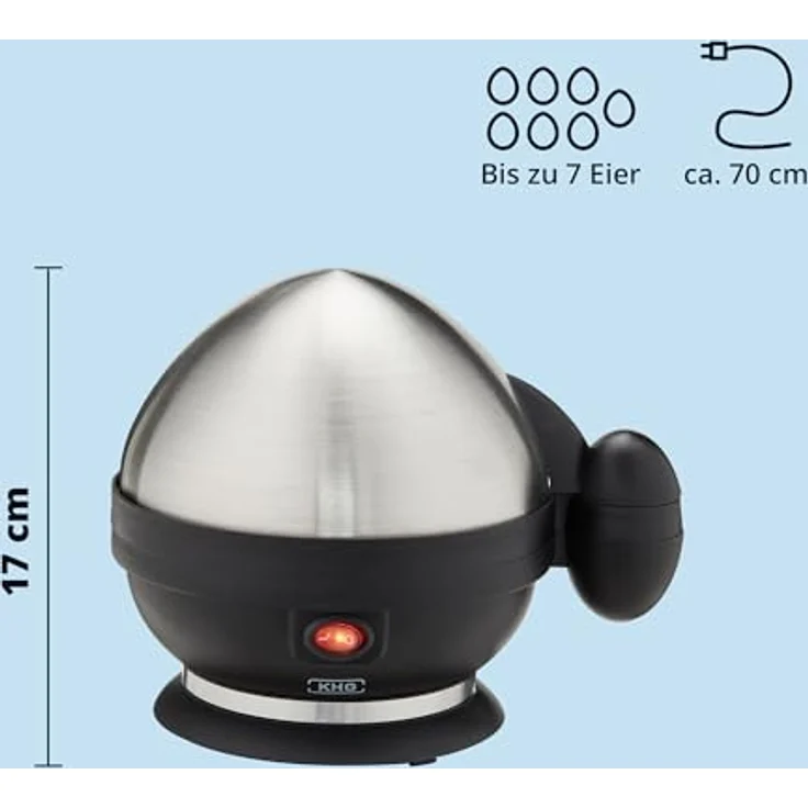 KHG Eierkocher Edelstahl, für bis zu 7 Eier, inkl. Messbecher mit Nadel, 380 W, Edelstahlheizplatte – Bild 5