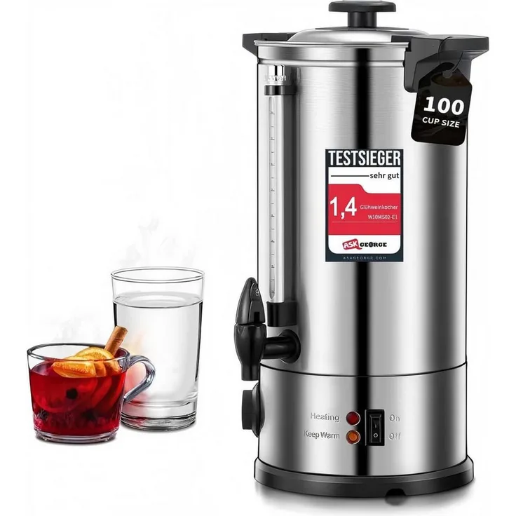 FOHERE Einkoch- und Glühweinautomat 10L, 1500W, Temperaturregelung 30-110°C, mit Auffangschale, Überhitzungsschutz, Füllstandsanzeige