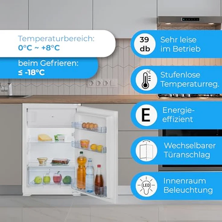 Bomann® KSE 7810 Einbaukühlschrank mit Gefrierfach, 118 Liter, Abtauautomatik, Schlepptürausführung, wechselbarer Türanschlag – Bild 7