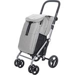 CARLETT | Einkaufstrolley mit 4 Rädern | Lett430 CLASSIC duo | Zusammenklappbarer Einkaufswagen mit großer Kapazität, 25kg, 53L Einkaufstasche, 9L Thermotasche und Rückenfach | Ice Grau