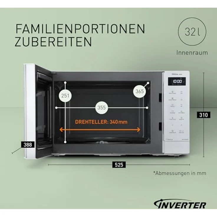 Panasonic NN-ST64QWEPG 32L Inverter Solo Mikrowelle, 1000 Watt, 20 Automatikprogramme, Quick 30 Funktion, Touch-Bedienung, Weiß – Bild 3