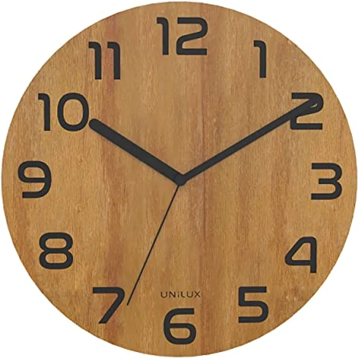 Unilux Moderne Wanduhr BALI PALMA, Ziffernblatt aus Bambus 30 cm, Ohne Ticken