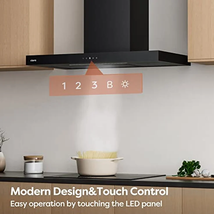 CIARRA CBCB9102 A++ Dunstabzugshaube 90cm Umluft Abluft Abzugshaube 650m³/h mit CBCF003 Aktivkohlefilter TouchControl 4 Stufen Inkl. Booster Schwarz – Bild 3