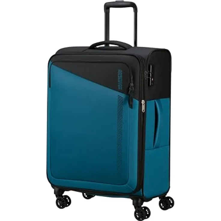 American Tourister Daring Dash - Spinner M, Erweiterbar Koffer, 66.5 cm, 67/75 L, Schwarz/Blau