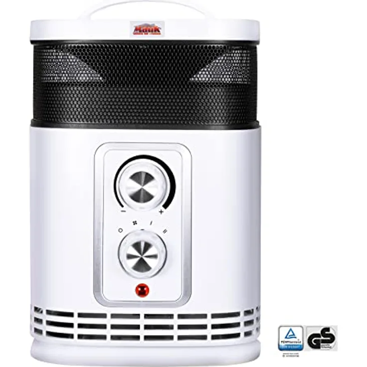 MAUK® PTC Keramik Heizlüfter | 1500 W 3 Stufen Thermostat | Elektro Heizung für Camping & Bad | energiesparend & leise, Weiß