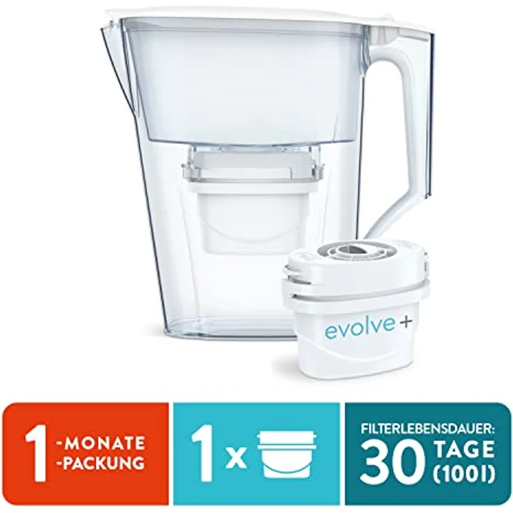 Aqua Optima Liscia Wasserfilterkanne & 1 x 30 Tage Evolve+ Wasserfilterkartusche,2,5 Liter Fassungsvermögen,zur Reduzierung von Mikroplastik,Chlor,Kalk und Verunreinigungen,weiß, One Size - Preisvergleich – Bild 2