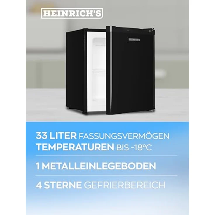 Heinrich´s Mini Gefrierschrank 33L -18°C klein kompakt leise:40db Gefrierbox; wechselbarer Türanschlag; mini Tiefkühltruhe Tiefkühlschrank,perfekt für Büro Camping Outdoor (schwarz) – Bild 4