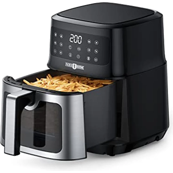PARIS RHÔNE Heißluftfritteuse 4L XL mit Sichtfenster, 8-in-1 airfryer spülmaschinenfest mit One-Touch-Bedienung, antihaftbeschichteter Korb & abnehmbares Tablett – Bild 1
