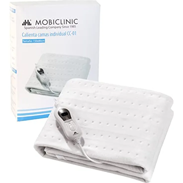 Mobiclinic, Wärmeunterbett, Für Einzelbetten, 150 x 80 cm, Europäische Marke, Waschbar, Heizdecke mit 3 Temperaturstufen, Elektrische heizdecke, Anpassungsfähig, Farbe Weiß