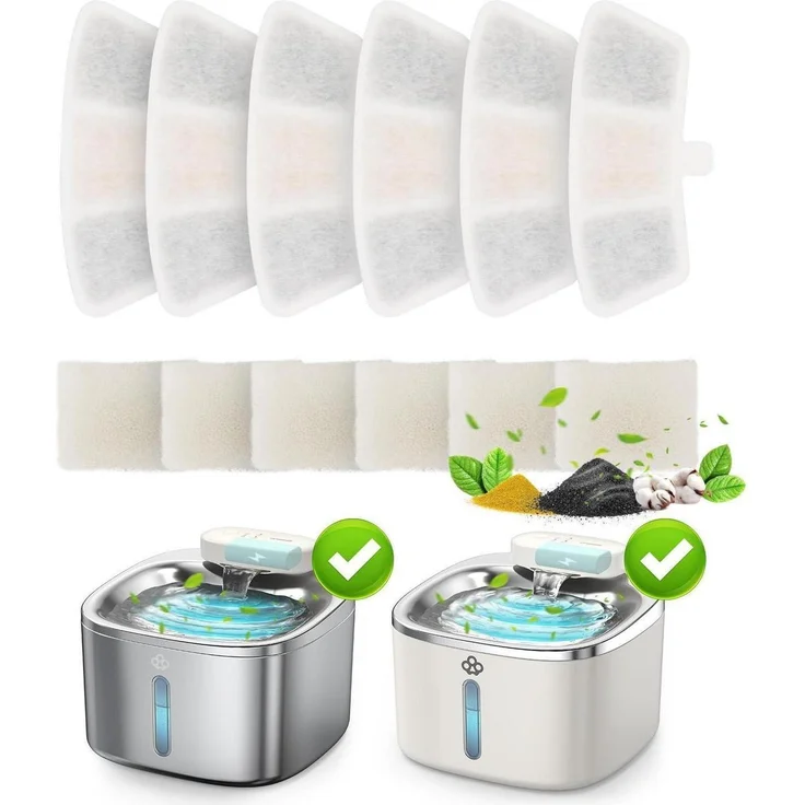 Oneisall 6 Stück Ersatzfilter für 3,5L Edelstahl Katzenbrunnen Modell PW04, Mehrfachfiltersystem mit Aktivkohle zur Entfernung von Verunreinigungen