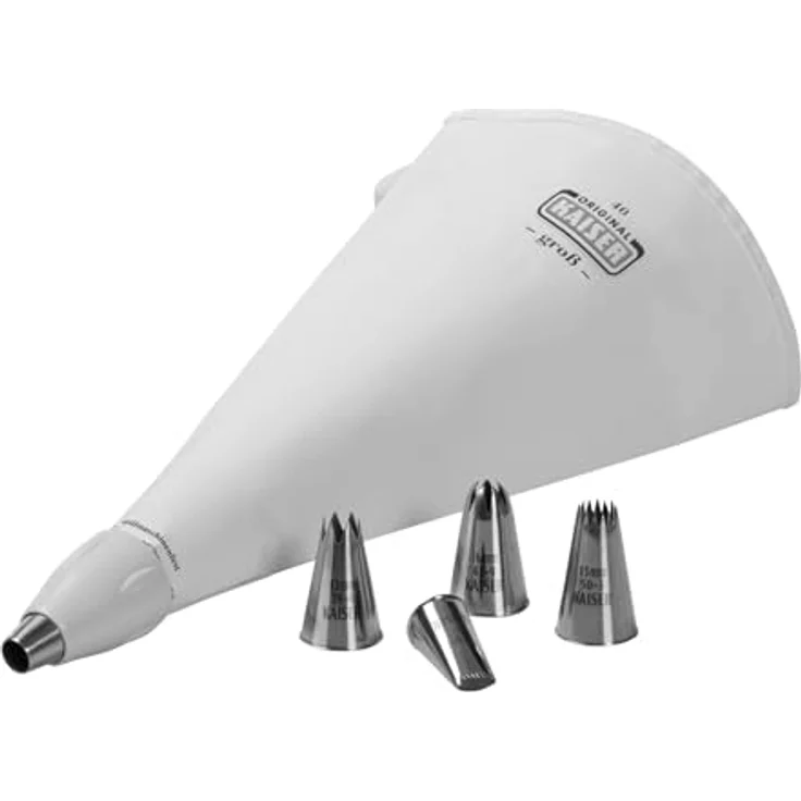 Kaiser Spritzbeutel Set 7-teilig, wiederverwendbarer Spritzbeutel groß mit Tüllen, Adapter, 5 Spritztüllen, kochfest, Schneidehilfslinie – Bild 5