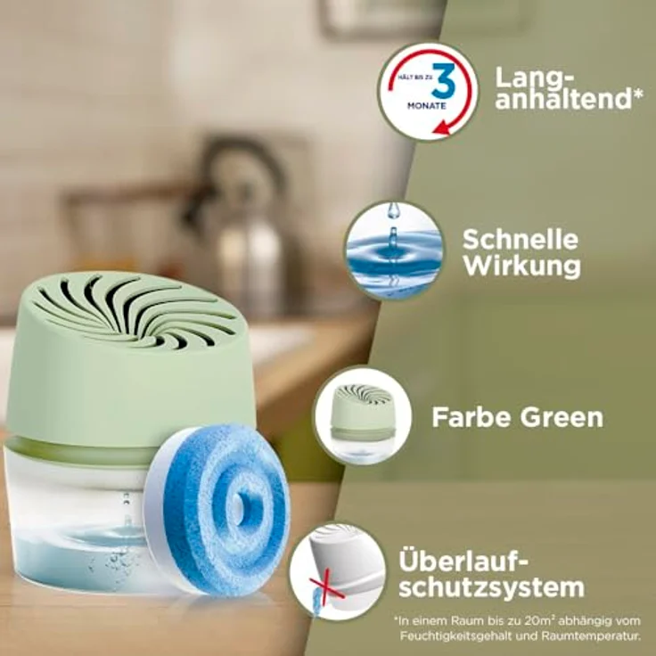 Pattex AERO 360° Kompakt Luftentfeuchter Green Colour Collection, effektiver 360°-Lufttunnel, beugt Schimmel vor, inkl. 1 Nachfülltab für Räume bis 20m² – Bild 4