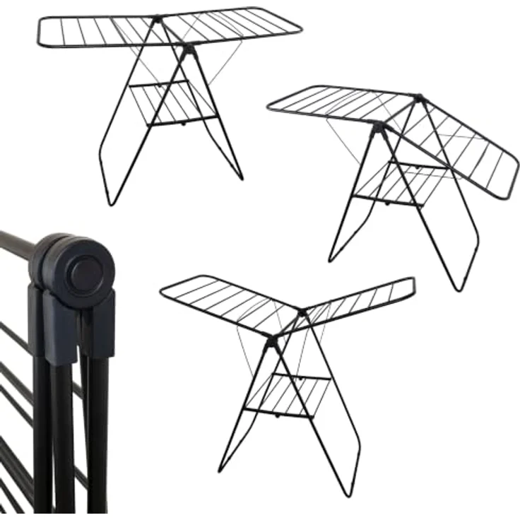 Spetebo Wäscheständer, klappbar schwarz mit 2 Etagen, 15 m Trockenlänge, 136 x 59 cm, Metall Wäschetrockner Gestell – Bild 2
