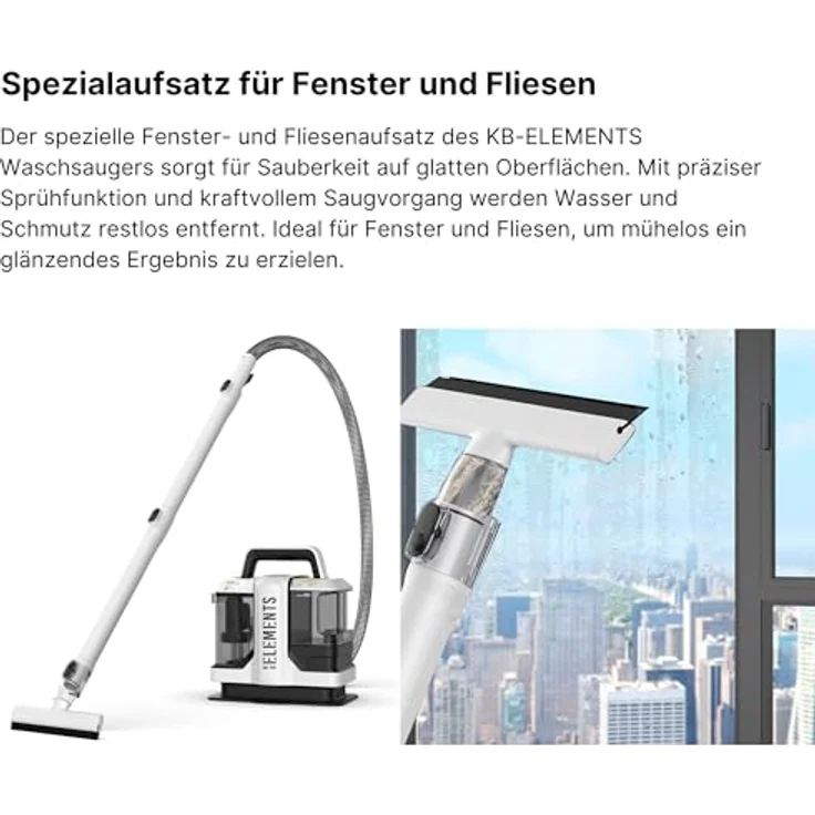 KB ELEMENTS Waschsauger Polsterreiniger, 750 Watt, 1080 ml Schmutzwassertank, inklusive Fenster- und Fliesenaufsatz, Tierhaarbürste, 5 Meter Kabel – Bild 2