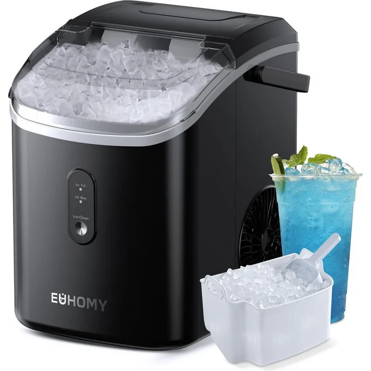 EUHOMY Eiswürfelmaschine EIS-15, 15 kg/24 h, 6 Minuten Eisproduktion, Automatische Reinigung, Infrarotsensor, Energieeffizient, kompakt