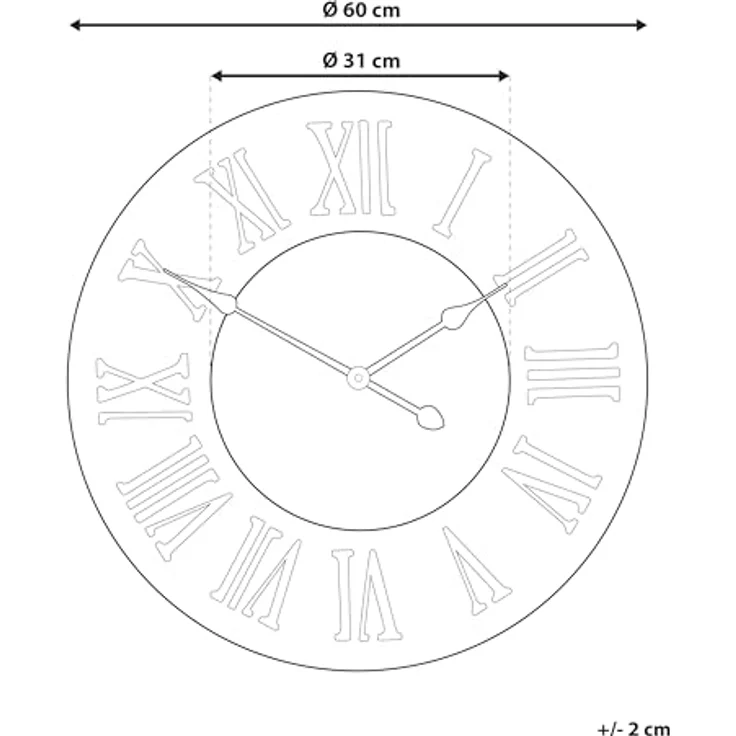 Beliani Moderne Wanduhr rund dunkle Holzoptik weiß römischen Zahlen Cuilco, batteriebetrieben, Unikat in präziser Handarbeit hergestellt – Bild 3