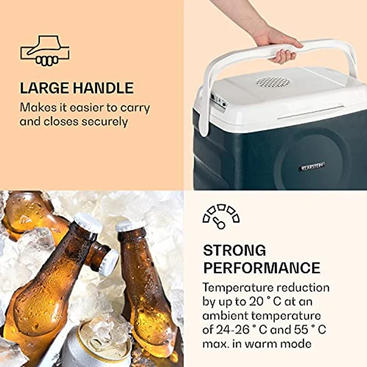Klarstein BeerBelly 21 Thermoelektrische Kühlbox, Energieeffizienzklasse D, 21 Liter, Kühl-& Warmhaltefunktion, USB-Port, Blau – Bild 6