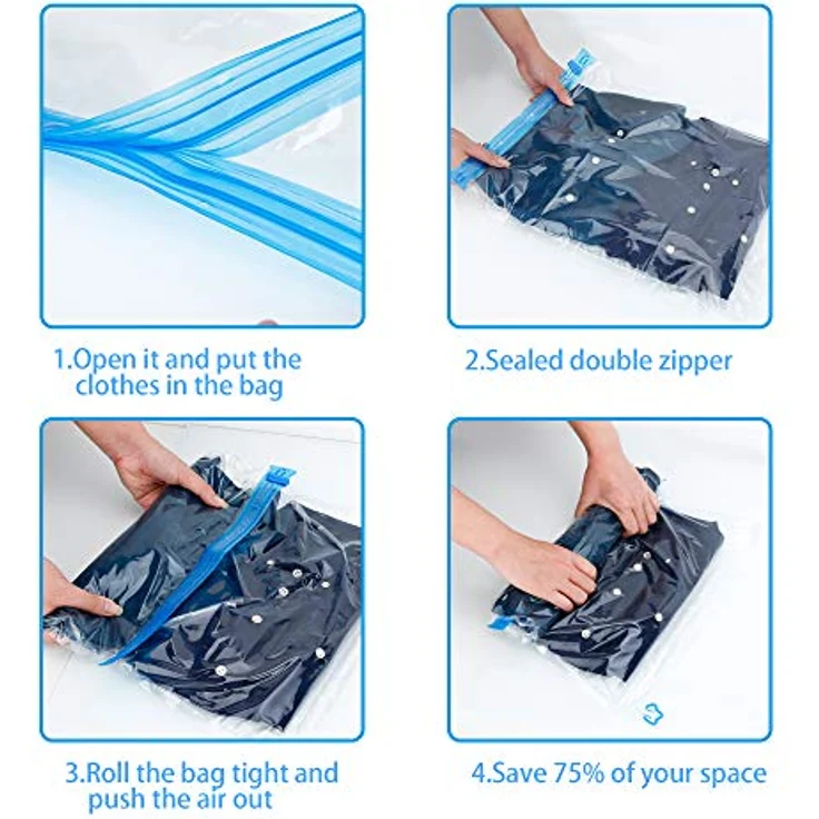 Intirilife Vakuumierbeutel Set, Kleiderbeutel zum Rollen für Kleidung und Bettwäsche, 10er Pack, robustes Material – Bild 4
