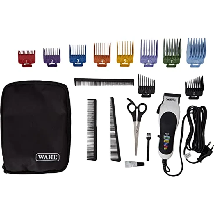 WAHL Color Pro Haarschneider für Männer mit Kabel, clipper, mit Zubehör im Handgepäck. 10 bunte Führungskämme. Ideal für die ganze Familie. Kit mit Schere und Kamm. – Bild 1