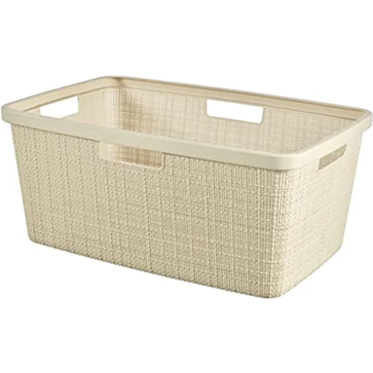 Curver Wäschekorb Jute 46 l, Beige, aus 70% recyceltem Kunststoff mit 4 Griffen – Bild 1