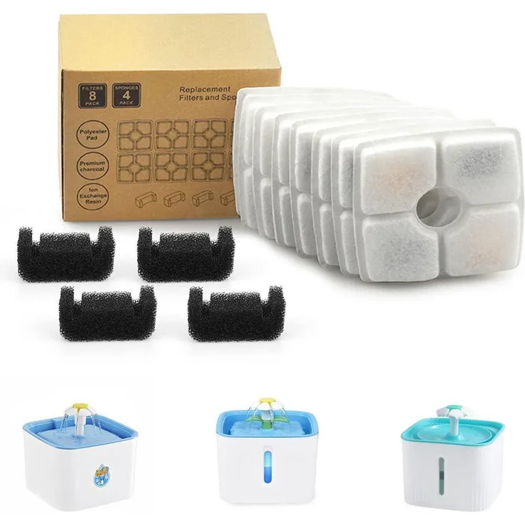SIMDAO Katzenbrunnenfilter-Set 8 Stück, inkl. 4 Schwammfiltern, Aktivkohle, Ionenaustauscher, 125x125mm, kompatibel mit 2,5-L-Trinkbrunnen