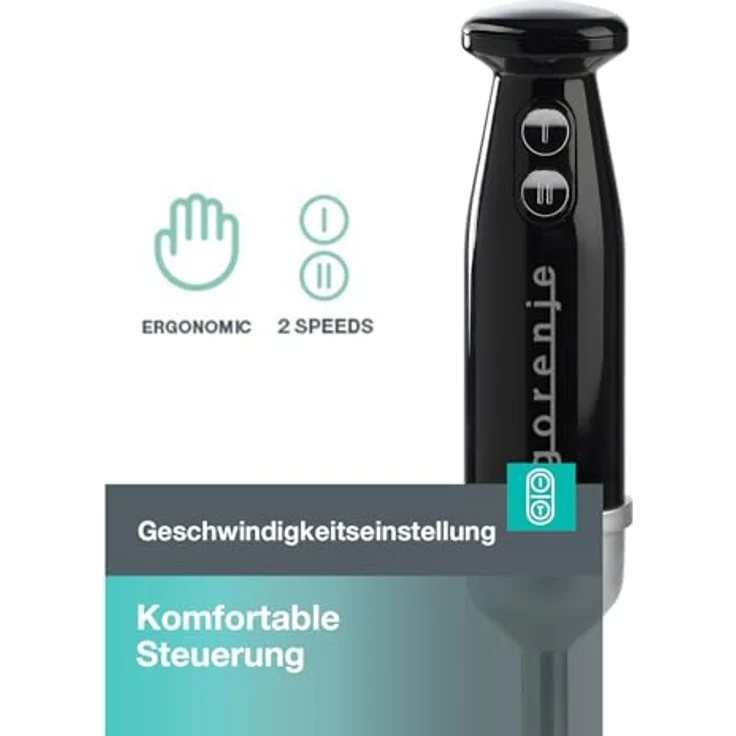 Gorenje HBX602RLBK Stabmixer RetroLine Schwarz, 2 Geschwindigkeitsstufen, Messbecher und Schneebesenaufsatz, 600 W – Bild 6