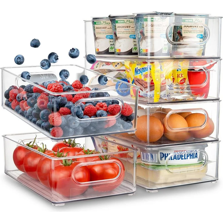 PFCTART Kühlschrank-Organizer, stapelbar, transparent, BPA-frei, 6 Stück