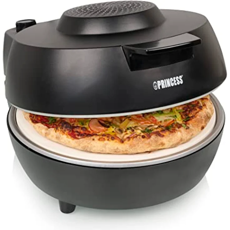 Princess Pizzaofen Pro 115005 – ø30 cm – Echter Pizzastein – Cool-Touch-Gehäuse für sicheren Gebrauch – Temperatur und Timer einstellbar – 1200 W – Schwarz – Bild 1