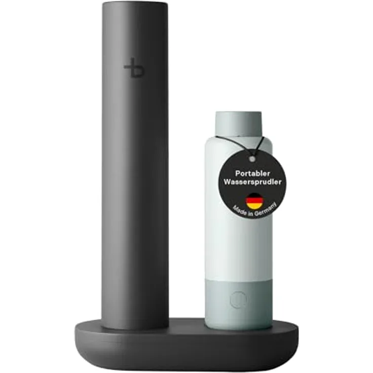 bottleplus 100% Plastikfreier Wassersprudler To Go, Mobile Sprudler Auffüllstation mit 600ml Metalflasche, bis zu 6L Sprudelwasser, CO2-Zylinder nicht inkl.