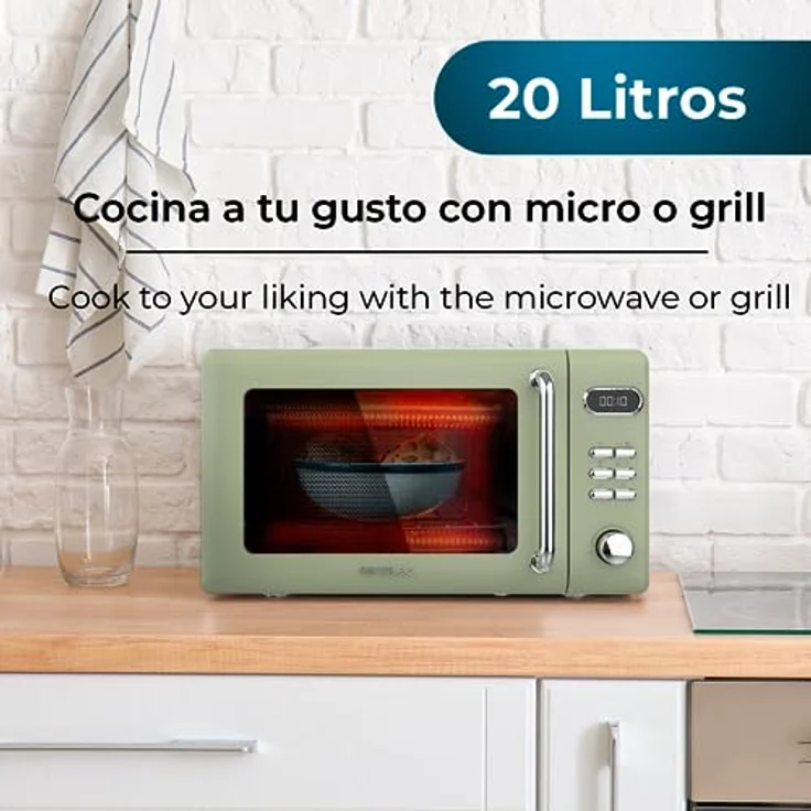 Cecotec Proclean 5110 Retro Green Digitale Mikrowelle mit Grill, 700 W in 5 Stufen, Timer bis 60 Minuten, 8 Programme und Auftaumodus, Vintage-Design in Grün - Preisvergleich – Bild 3
