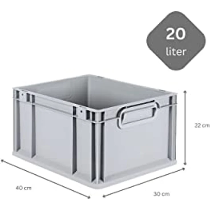 PROREGAL SuperSparSet 10x Eurobox NextGen Grip, Transportbox mit Scharnierdeckel, roten Schiebeschnappverschlüssen, HxBxT 22x30x40cm, 20 L, grau, lebensmittelecht, robust und stapelbar – Bild 3