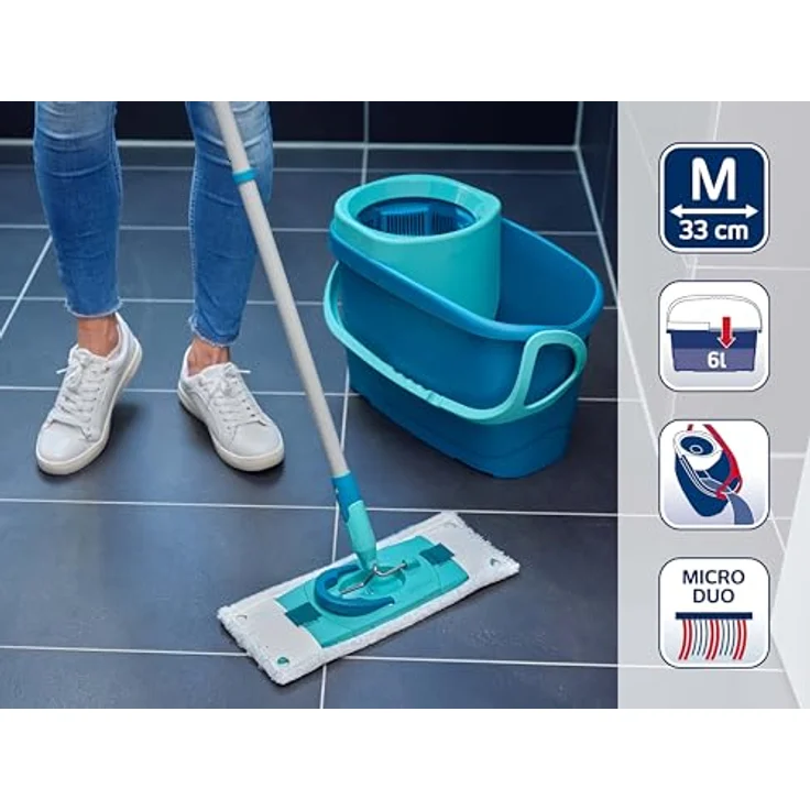 Leifheit Wischmopp Set CLEAN TWIST M Ergo (micro duo) + SUPERDUSTER M, mit 99% Keimreduktion, waschbaren Bezügen und teleskopierbarem Stiel – Bild 4
