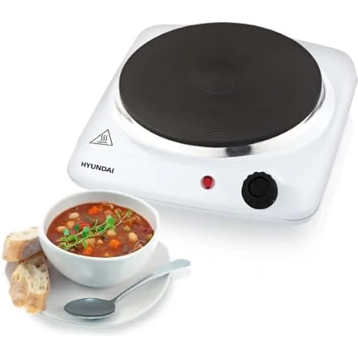 HYUNDAI Kochplatte EP110W I Kleines Kochfeld I 1500 W I Stufenlos I 18.5cm Gussplatte I Betriebsleuchte